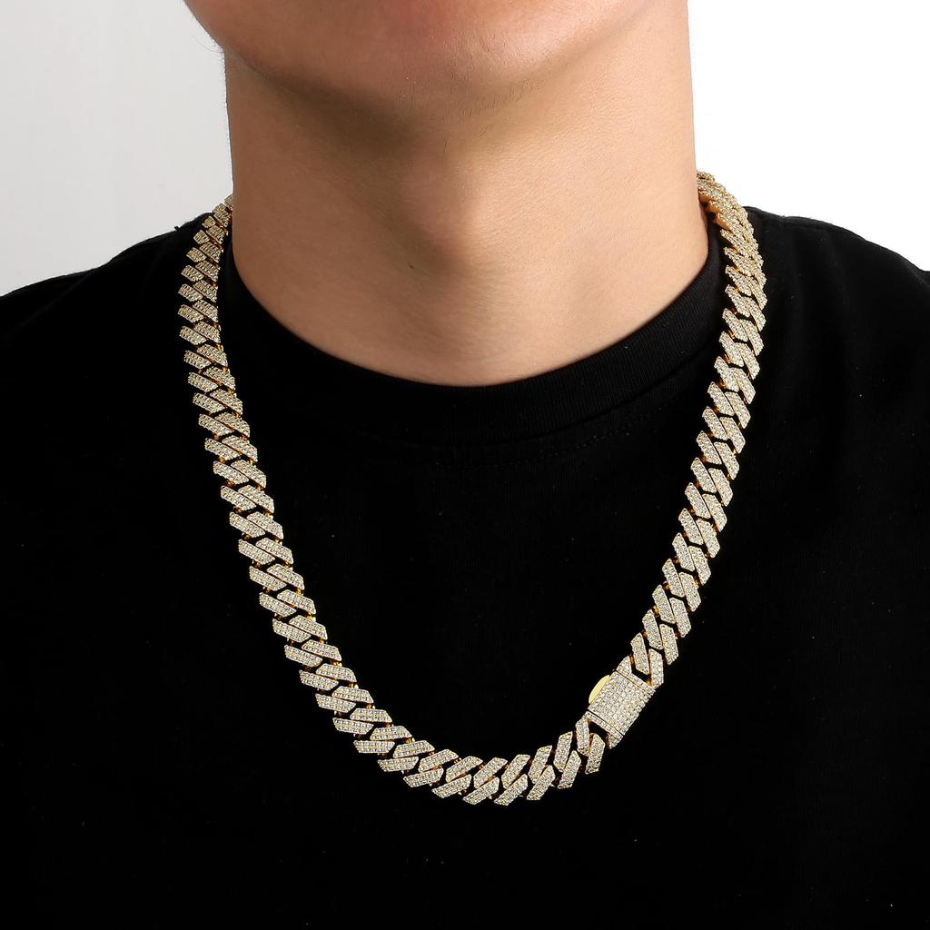 Cuban Link Chain Zirconia Square Miami K14 Gold CZ Hip 46cm KRKC&CO Necklace, 12mm, Style, Plated, Diamond, Men's Necklace, Choker, Hop, Dancer,