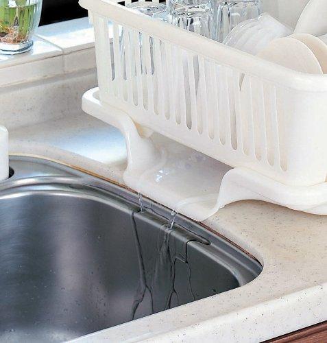 Sanko Plastics Made in Japan Dish Drainer with Dish Stand, Ryu FS-3, with Food and Chopstick Holder, Pearl White
