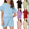 Mädchen Große Kinder Sommer Lässig Rüschen Kurzarm Top Und Shorts Zweiteiliges Set