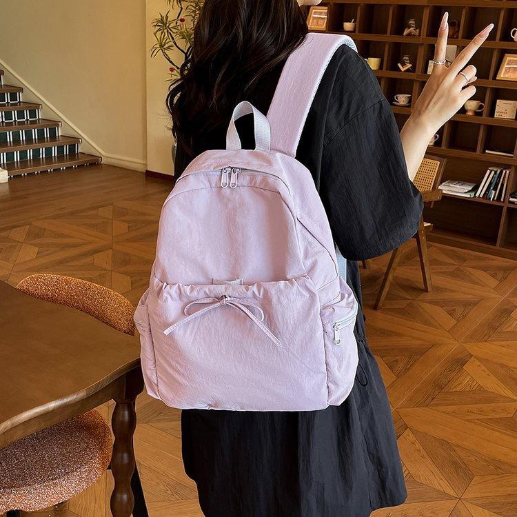 Schoolbag Korean Version Ins Solid Color Sweet Bow Backpack Women's Large Capacity Fashion Versatile Student Schoolbag Commuter Backpack