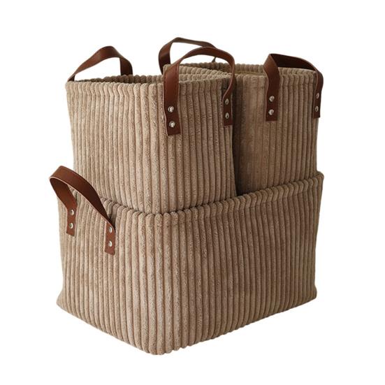 Corduroy Storage Basket Collapsible Storage Bin with Reinforced Handles Foldable Basket Organizer for Kids Toys Clothes Closet Laundry Room Bedroom