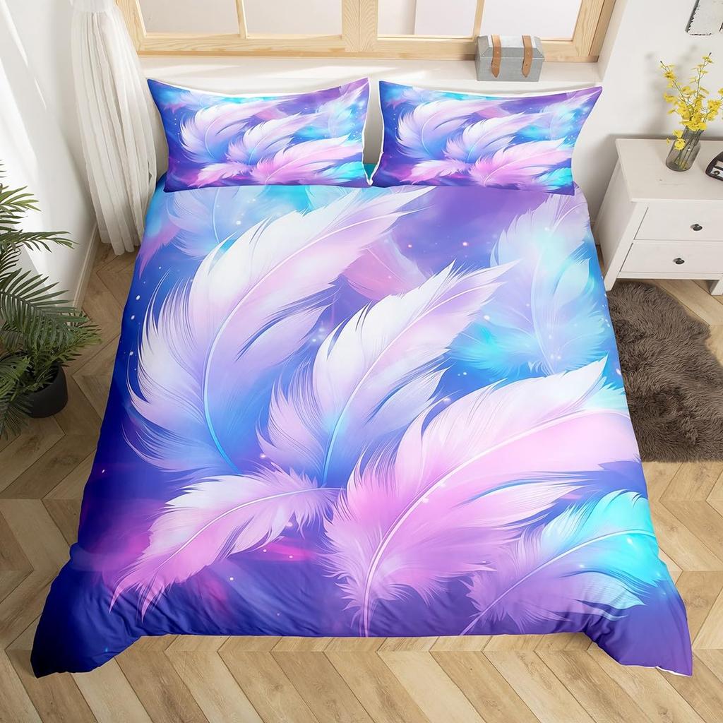 Peacock Feather Print Duvet Cover Set Queen Twin Bird Feathers Element Bedding Set Wild Animals Comforter Cover for Girls Teens
