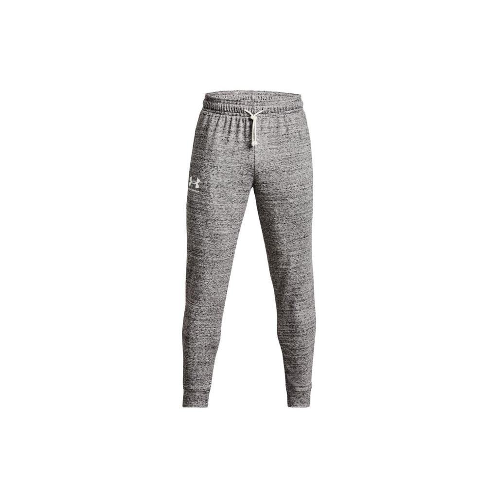 Under Armour Rival Terry Joggers Solid Color Elastic Waist Fitted Cuffed Casual Pants Men Joggers Agate-White 1380843-112