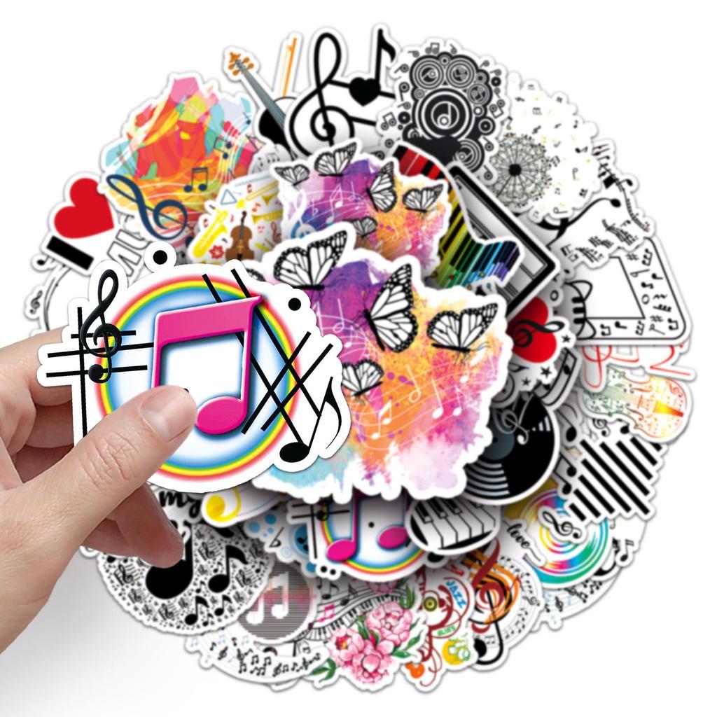 50 Music Note & Cartoon Stickers for Journals, Guitars, Suitcases, Skateboards - Waterproof Decor