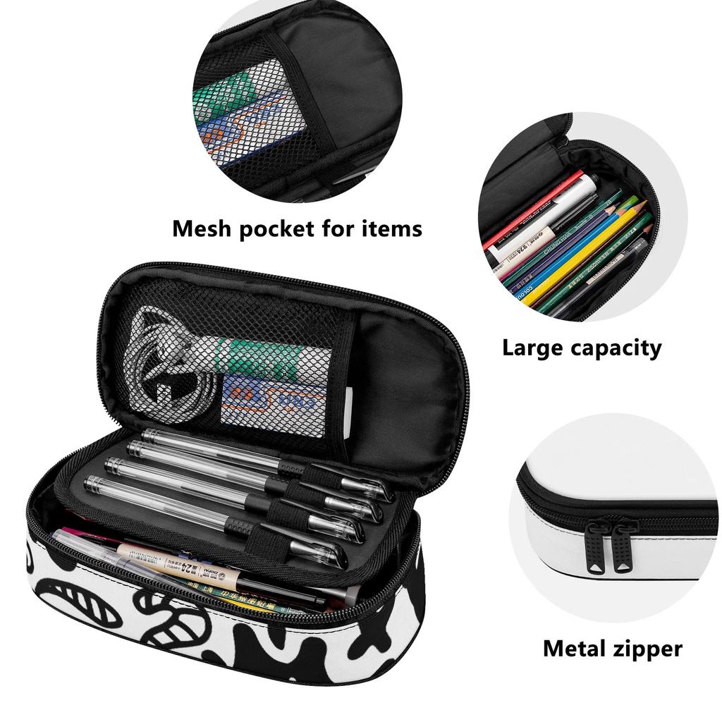 Pencil Bag Printed 300D Polyester Smooth Zipper with Main Pocket Mesh Layer and Removable Pen Divider for College and School Use