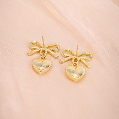 Sladké Srdce Dutý Mašlička Zlaté Dlouhé Visací Náušnice Pro Ženy Párty Svatba Brincos Módní Vánoční Šperky Přítelkyně