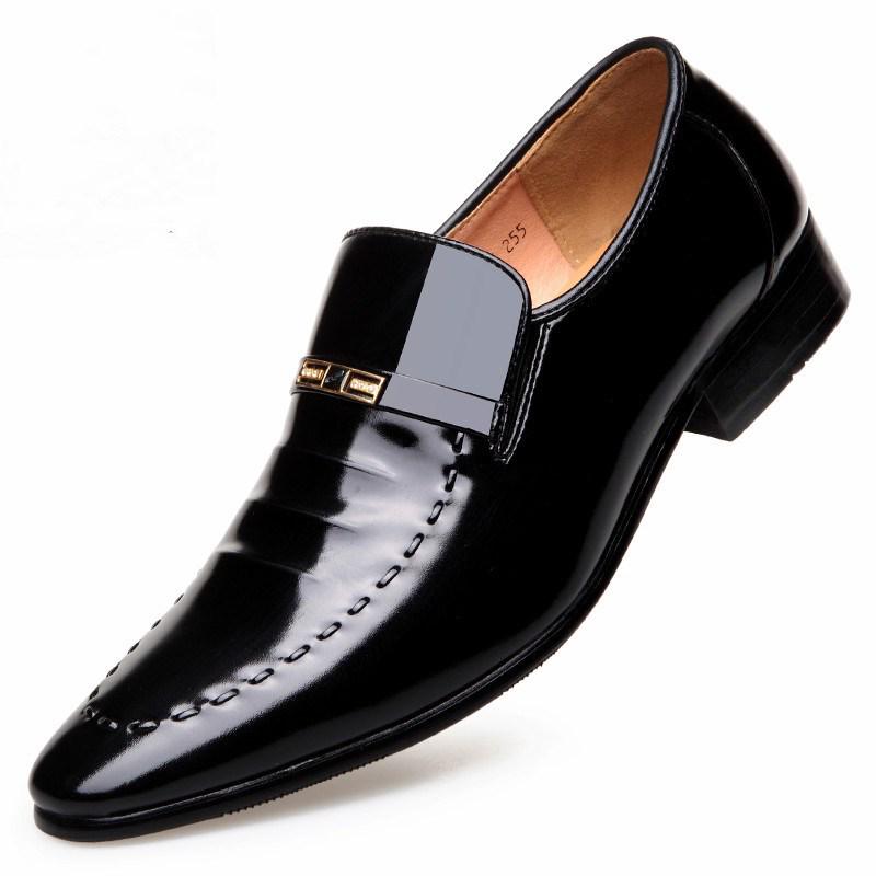 Men's Business Formal Pointed Leather Shoes, British Patent Leather Wedding Shoes