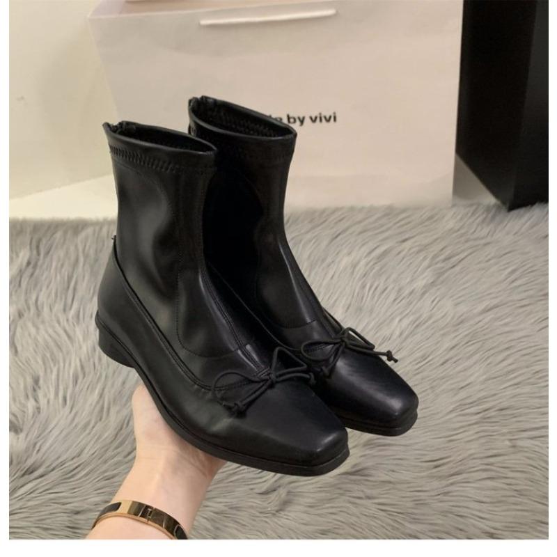 Fashion Women's Slim Short Boots Back Zipper Closure Effect Elegant Fashionable Women's Shoes Low Heel Shoes
