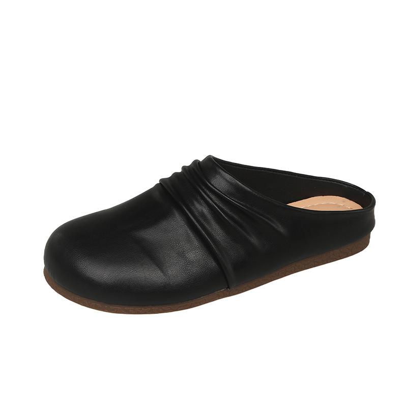 

Женские весенние новые полушлепанцы на толстой подошве, ретро, с круглым носком, универсальные, с сумкой на мыске 40 чёрный