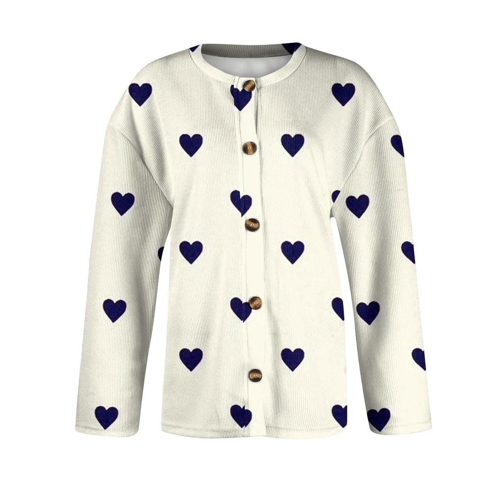 Women's Fashion Printed Valentine's Day Long Sleeved Knitted Cardigan Button Down Jacket