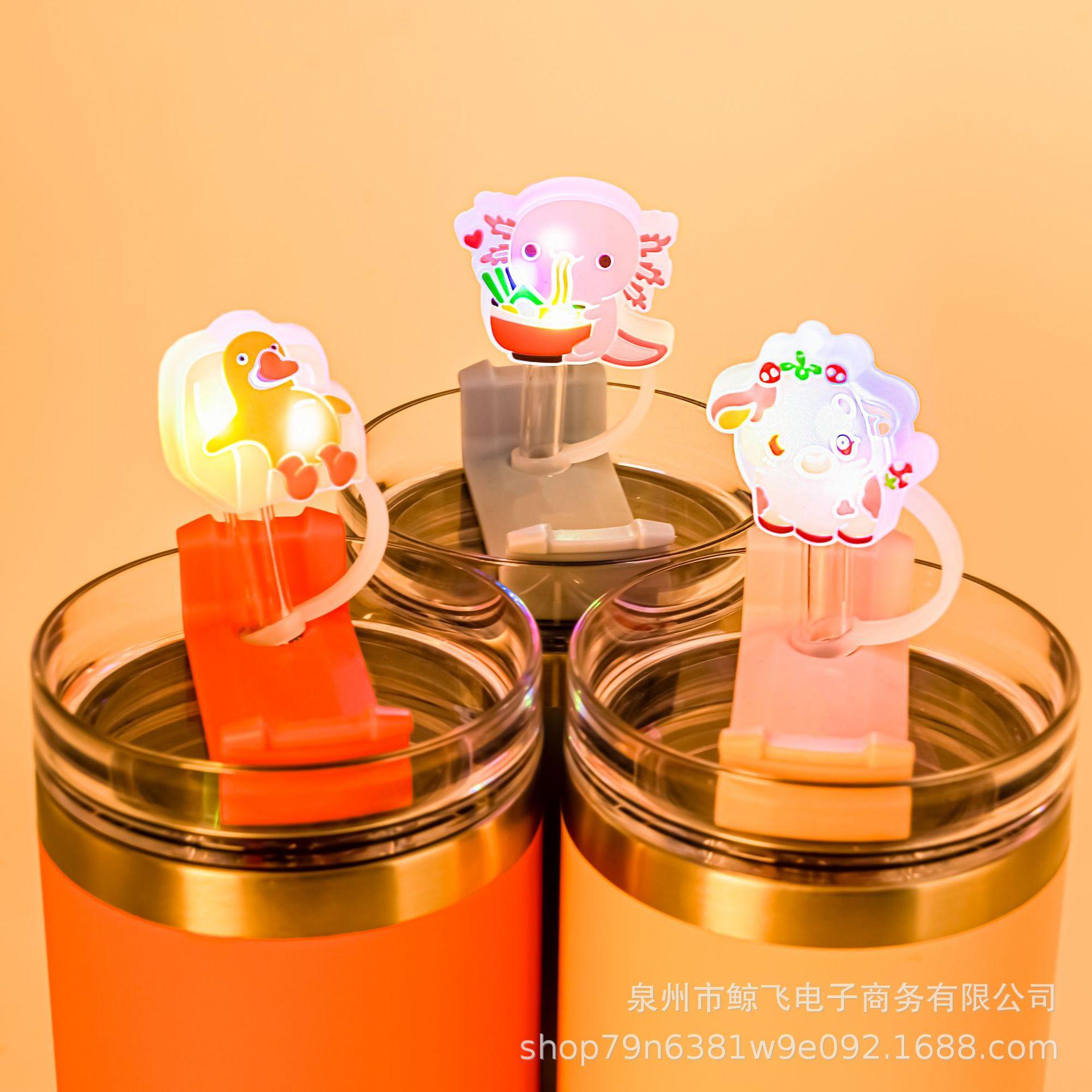 Press-Type LED Unicorn Silicone Straw Cap Clip Decoration 10mm