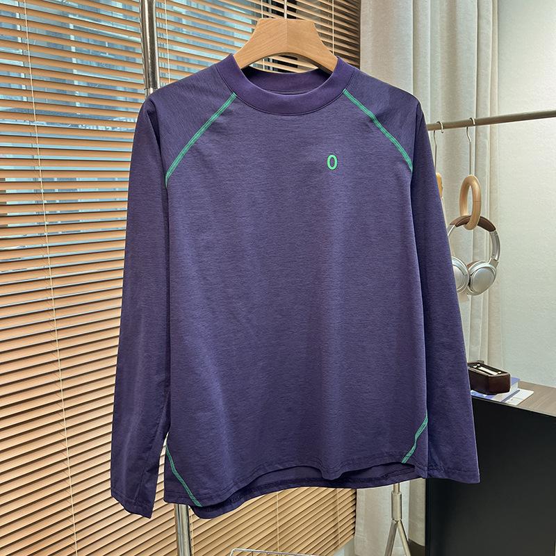 Unisex Autumn/Winter Patchwork Color Block Fleece Long Sleeve T-Shirt