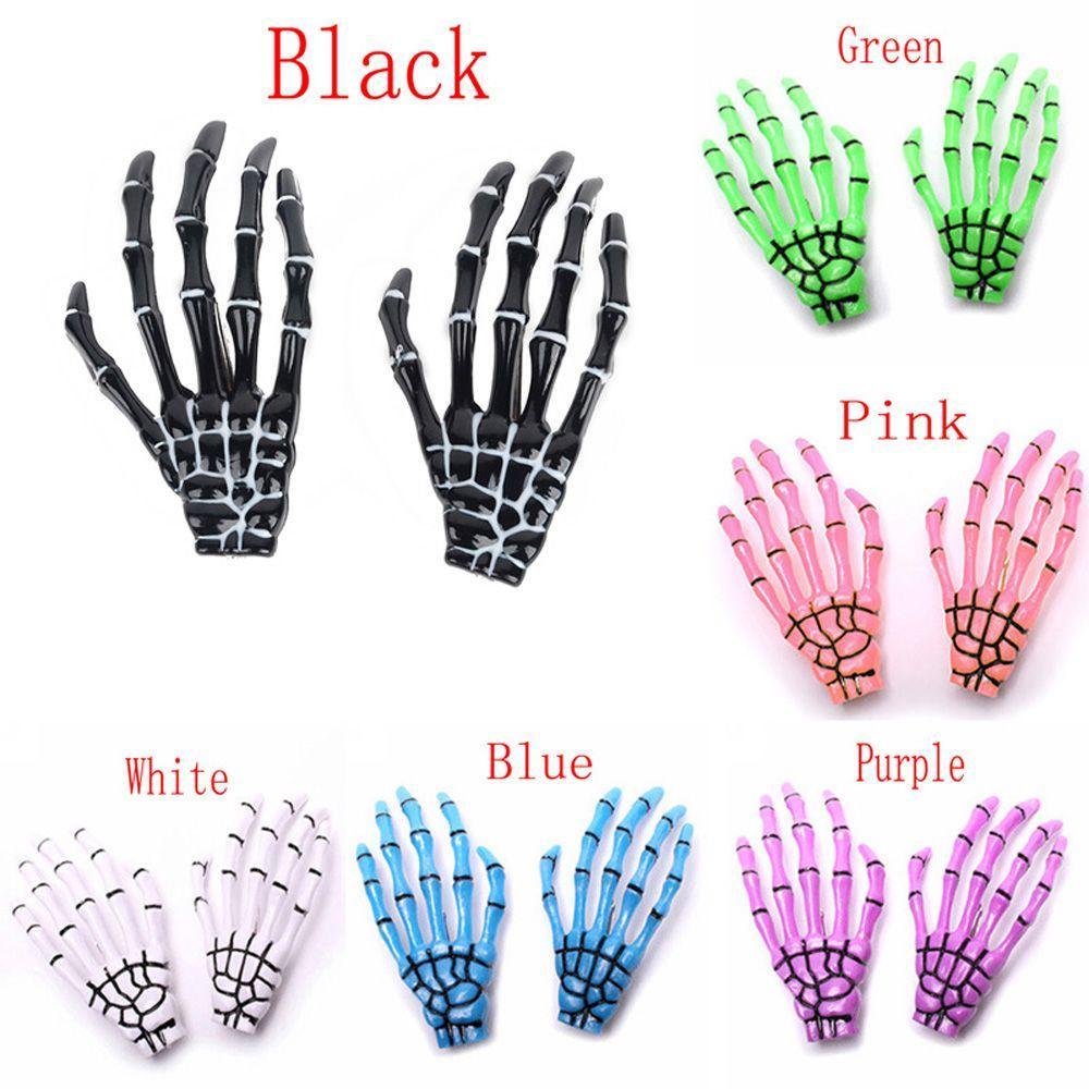 2PCS Women Harajuku Skull Skeleton Hand Hair Clip Bone Claw Hairpin Halloween Hair Accessories
