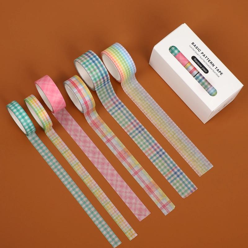 6pcs/set Basic Pattern Marble Plaid Stripe Decoration Washi Tape Set DIY Background Scrapbook Sticker Masking Tape Kawaii