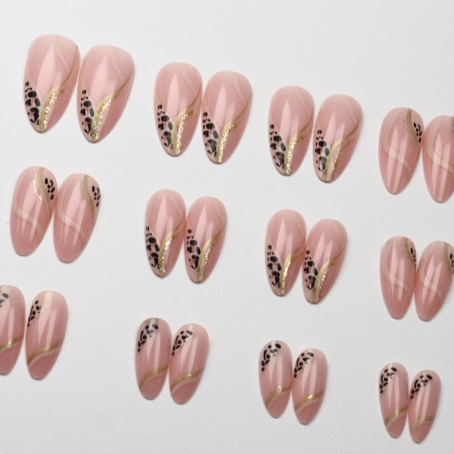 Punte Manicure a Forma di Mandorla con Stampa Leopardo - Strisce Stile French Hot Girl