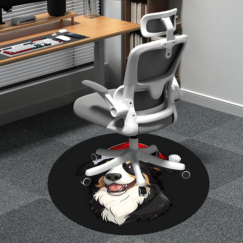 1PC Christmas Dog Office Round Area Rug,  Mat Suitable ForOffice, Under Office Chairs Bedroom Living Room Home Decor, Room Deco