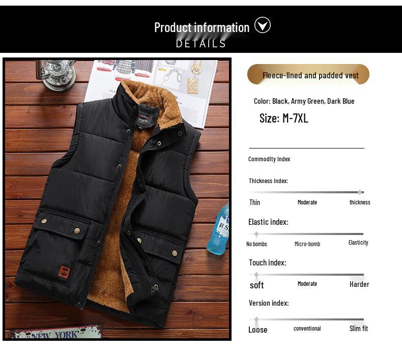 Men's Plus Size Cotton Vest with Velvet Lining - Thick, Trendy, and Casual Sleeveless Design