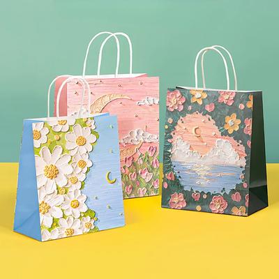 1-50PCS Gift Bag Creative Oil Painting Portable Gift Bag Holiday Gifts Kraft Paper Gift Bag New Year Gift Bag for Students