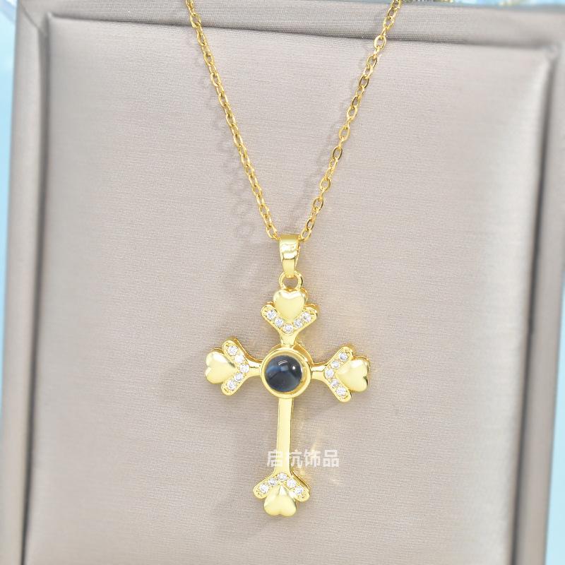 100 Languages Projection Necklace Female Personality Versatile Retro Micro-Set Pendant Exquisite Collarbone Chain