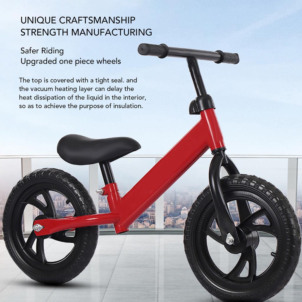 Toddler Balance Bicycle 12inch High Carbon Steel Seat Height Adjustable with 2 Foam Rubber Wheels Kids Walker Bike for Sports