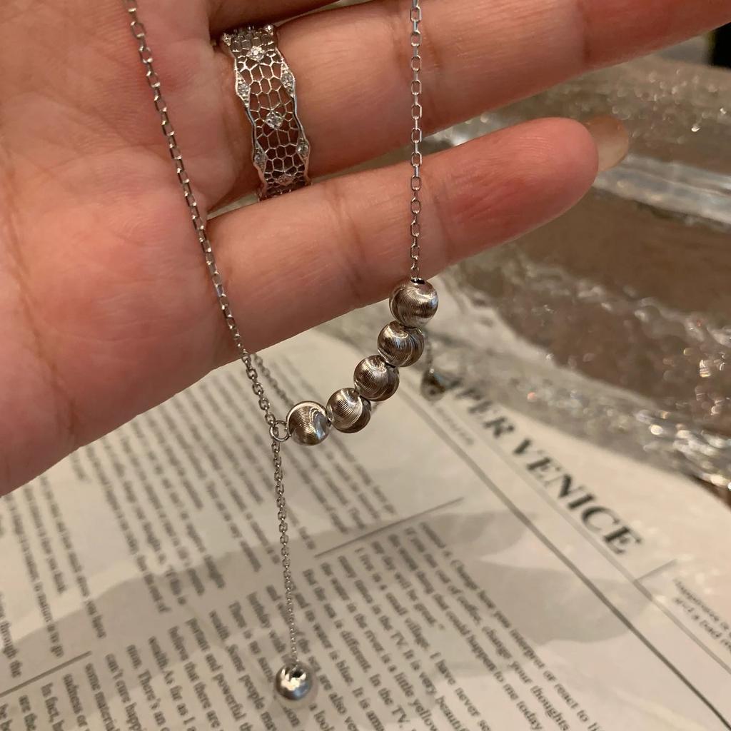 Luxury Dainty Gold  Minimalist Beads Tassel Design Necklace Ladies Trend Adjustable Length Clavicle Chain Jewelry Gifts