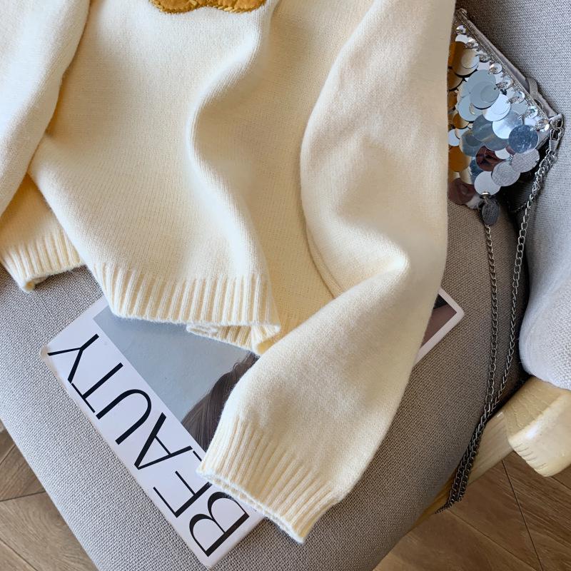 New Arrival: Cozy Orange Embroidered Pullover Sweater - Women's Autumn Winter Knit Top