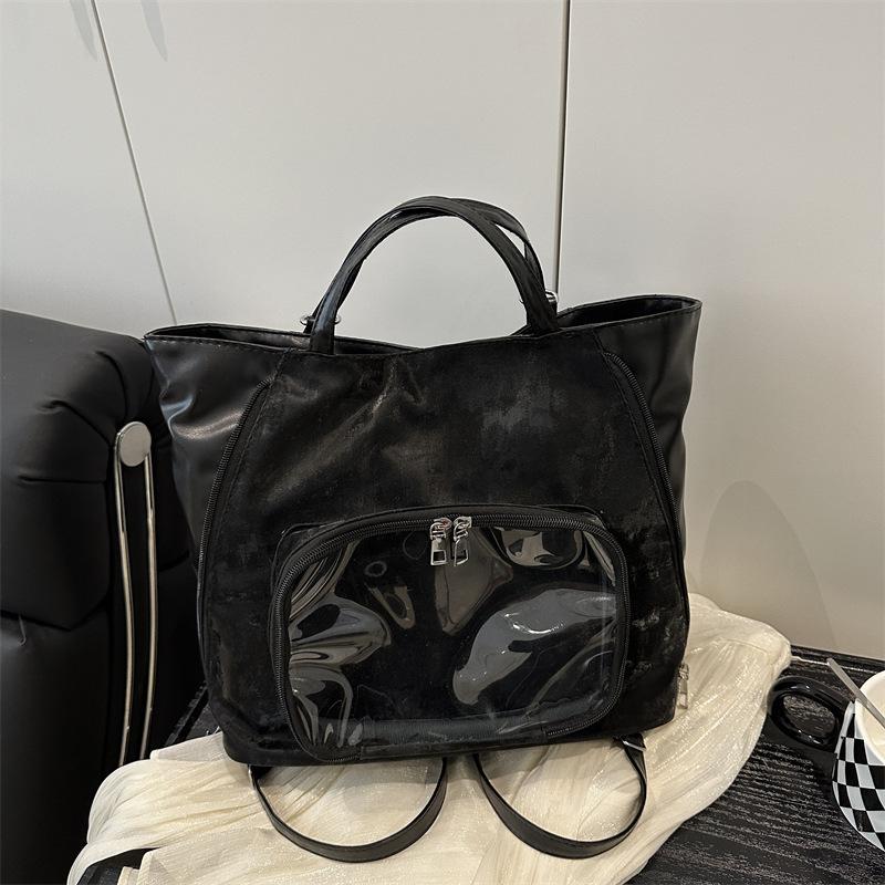 

Модная универсальная прозрачная японская сумка-тоут большой вместимости, женская повседневная милая трендовая сумка на плечо для личности чёрный