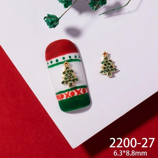 2pcs 3D Alloy Christmas Tree Bells Nail Art Zircon Pearl Metal Manicure Nails Accessories DIY Nail Decorations Supplies Charms