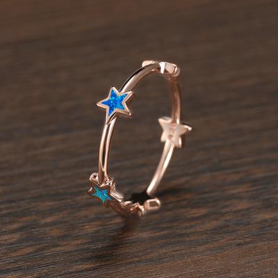 Rose Gold Blue Five Pointed Star Ring for Women Fashionable Personalized and Versatile Ring