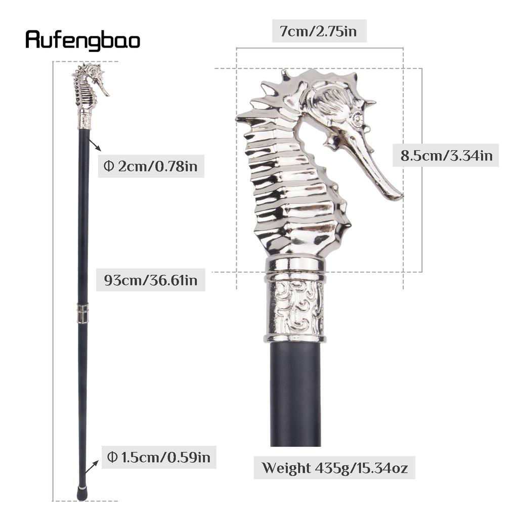 White Luxury Hippocampus Walking Cane Fashion Decorative Walking Stick Gentleman Elegant Cosplay Cane Knob Crosier 93cm