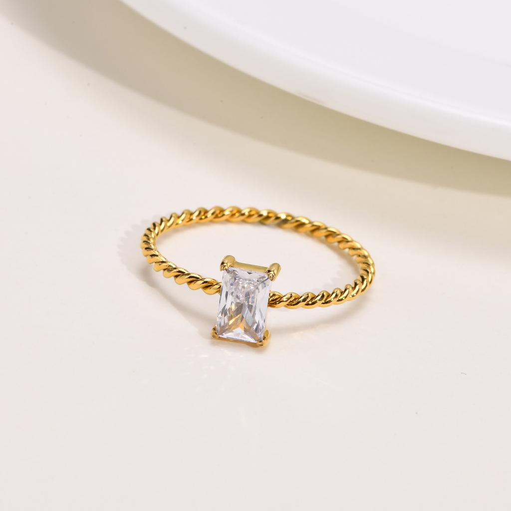 Minimalist Geometric Thin Strip White Zircon Rings for Women,Gold Plated Wedding Statement Rings,Stainless Steel Jewelry Gift