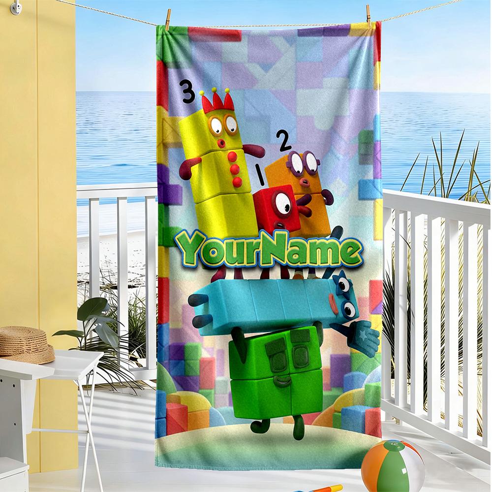 Numberblocks Customize Text Beach Towel Soft Durable Quick-Dry Ideal for Travel Outdoor Swim Pool Yoga Surf Camping Hiking Gym Gift Holiday