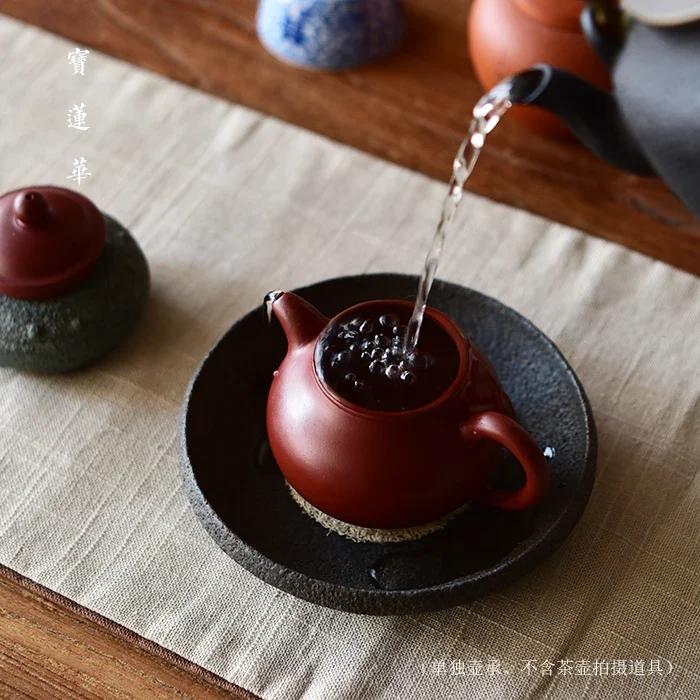 Tea Saucers Tea Tray Round Shape Natural StonePlate Teapot Holder Teaware Volcanics Rock KungFu Home Decoration Table Ornament