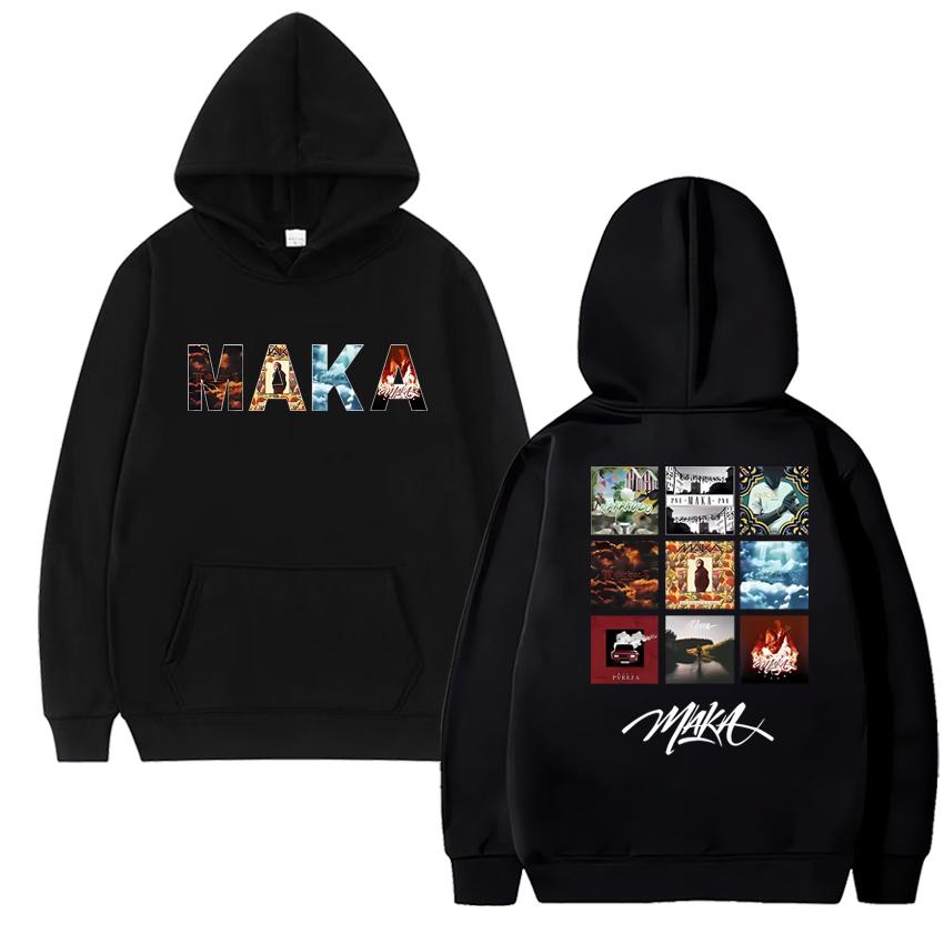 Hot Rapper Maka Music Album Tour 2025 Double Sided Cover Print Hoodie Unisex Hip Hop Punk Streetwear Men Women Fleece Sweatshirt