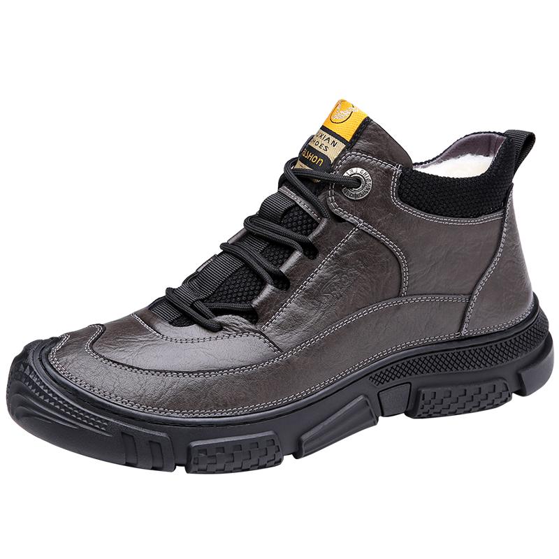 

Модные зимние плюшевые ботинки Мужские повседневные кожаные ботинки байкерского стиля Высокие популярные трендовые Универсальные Уличная мода Водонепроницаемая износостойкая обувь 44 хаки