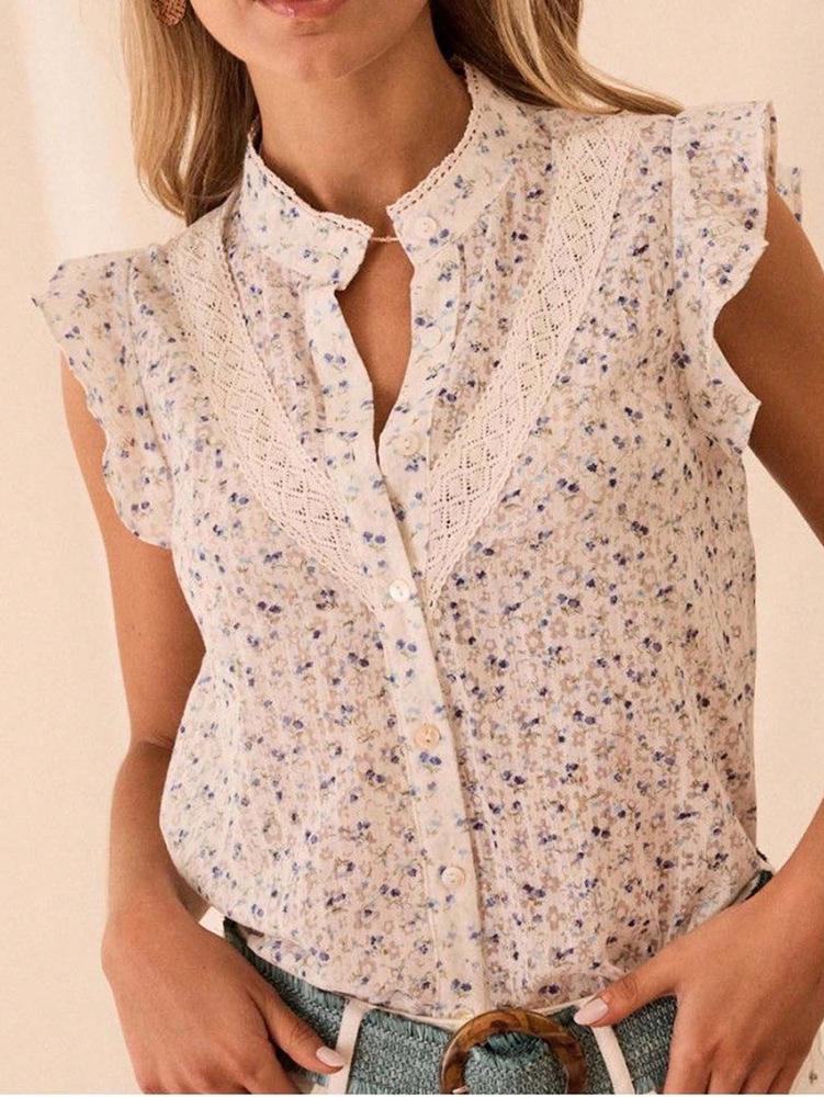 Women s Floral Lace Patchwork Puff Sleeve Blouse 2026 Large абрикосовый