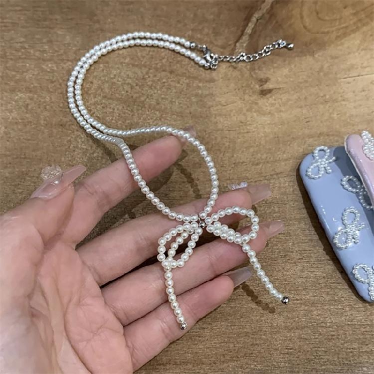 Elegant Pearls Bowknot Necklace Fashion Collar Necklace Clavicle Chain Choker