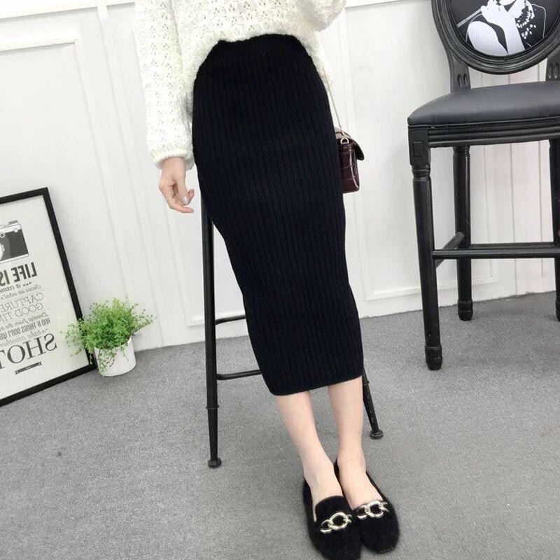 Jupe crayon en laine taille haute: Moulant, Amincissant, Mi-long avec Fente, Parfait pour l'Automne et l'Hiver.