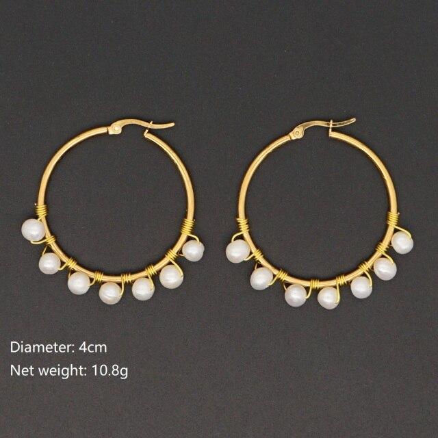 Gold Plated Hoop Earrings For Women Jewelry  Bohemian Fashion Pearls Ear Ring Freshwater Pearl Earring Wholesale
