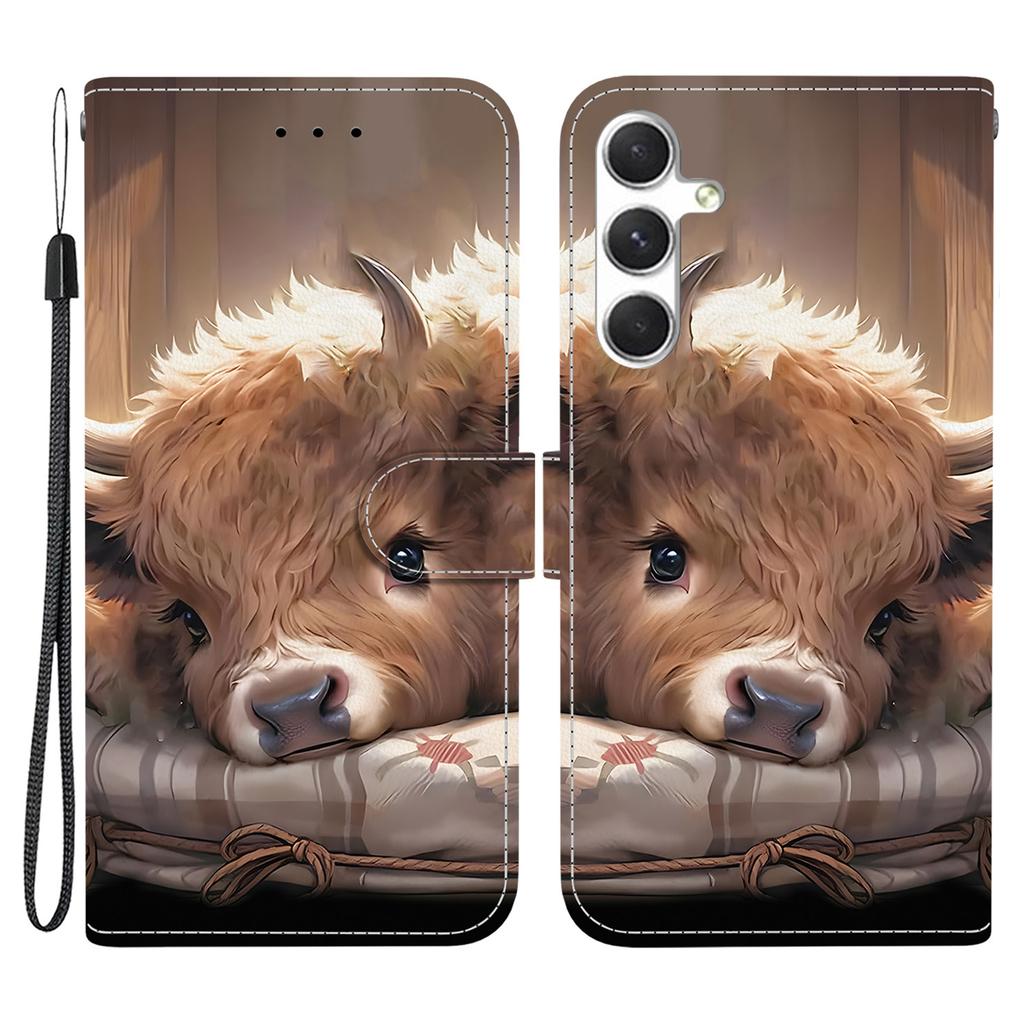 For Samsung Galaxy S25+/S24+ Leather Case Stand Wallet Pattern Printing Phone Cover with Wrist Strap