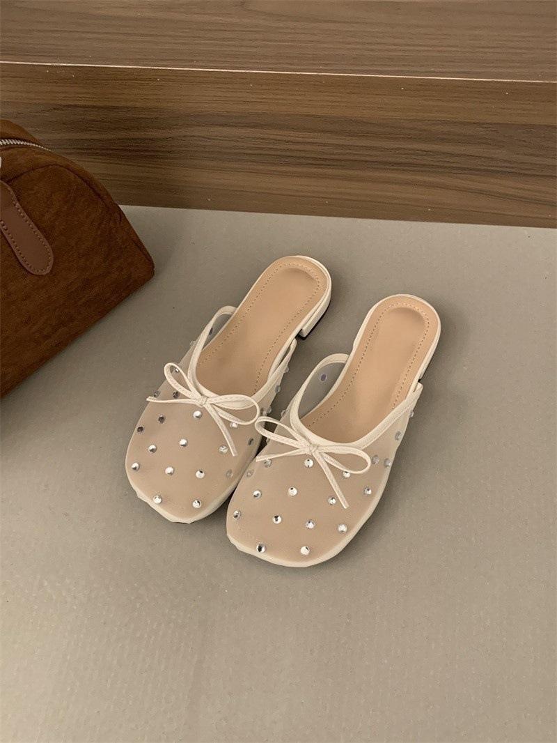 

Новый ретро сетчатый нишевый дизайн полу-шлепанцы с драпировкой, дышащие сетчатые сандалии с вышивкой цветов, женская уличная обувь 39