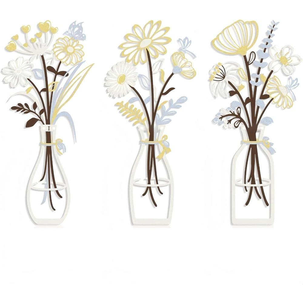

Wrought Iron Floral 3 Piece Decorative Vase Set Wall Decor for Living Room Bedroom Flower Shop Red Holiday Gift жовтий