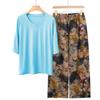 Pajamas Women's Spring and Summer New V-neck Short-sleeved Cotton and Linen Pants European and American Large-size Loungewear Two-piece Set