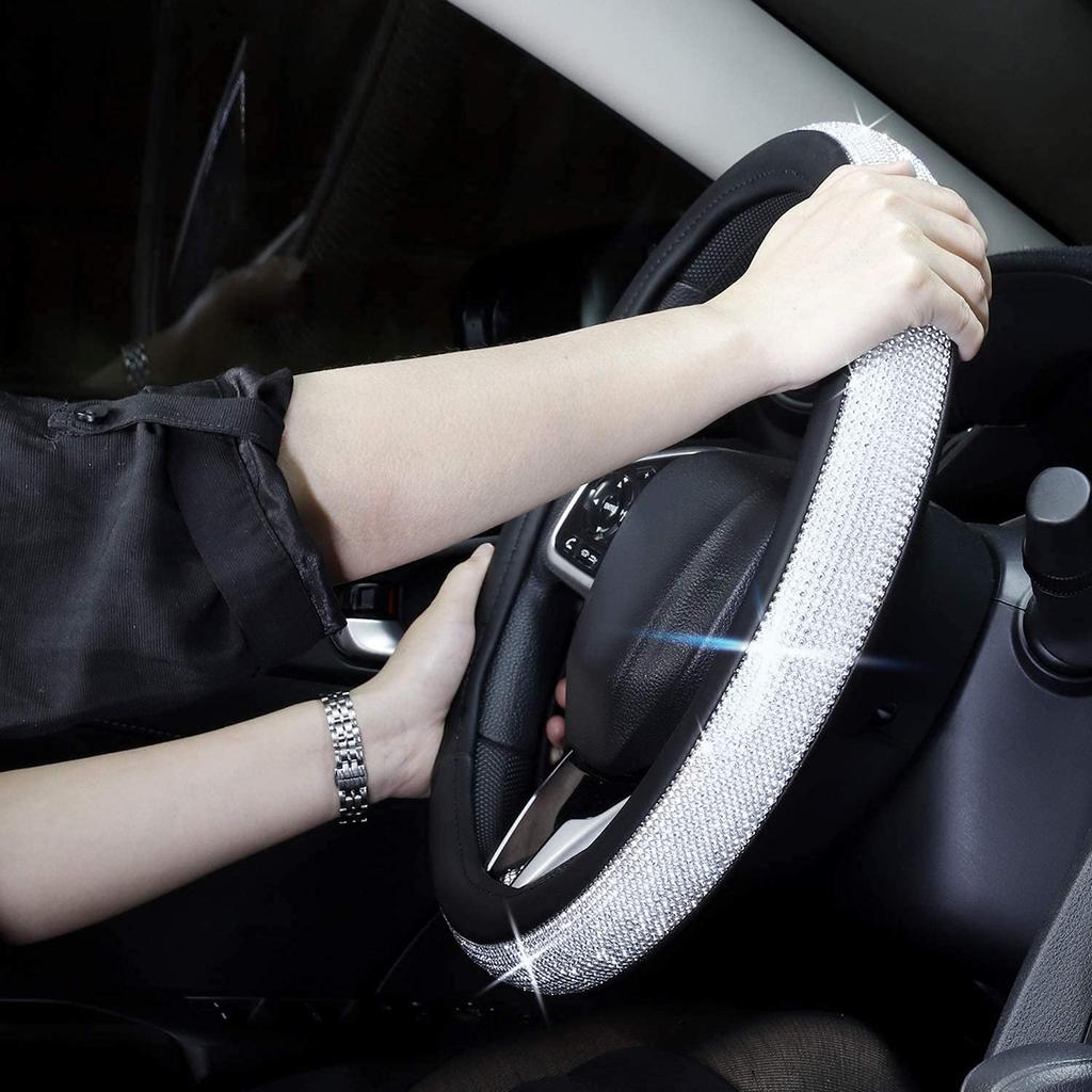 GUAOE Steering Wheel Cover for Kei Cars Crystal Soft Universal White (S Size), Design, Non-Slip, Touch, Sparkling, Fit,