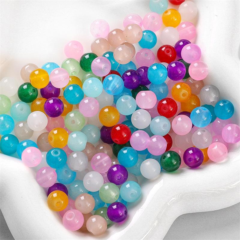 Bracciale con Perle Rotonde in Vetro Gelatina Pittura Imitazione Giada Perline Sfuse Perline Smaltate Accessori Ciondoli Fatti a Mano per Collane Fai da Te