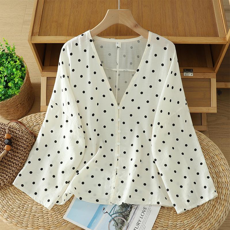 2025 Autumn Artistic V-Neck Polka Dot Cardigan Top M