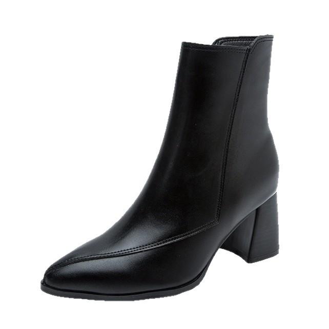 Martin Boots Women's Outer Wear 2025 Autumn and Winter New Black Pointed Short Boots High Heels Thick Heel Small Thin Boots