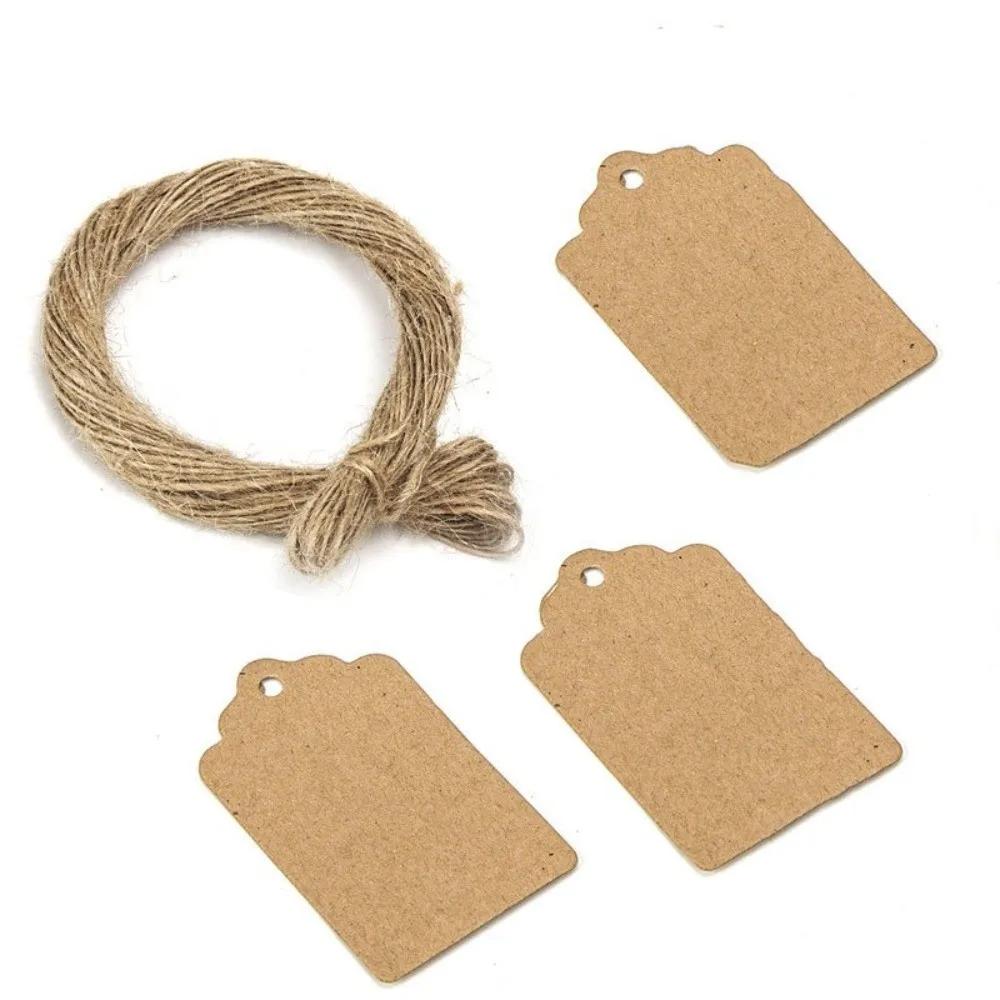 100Pcs Multi-purpose with Strings Kraft Paper Hanging Tags Blank DIY Packaging Label Cardboard Garment Labels Wedding
