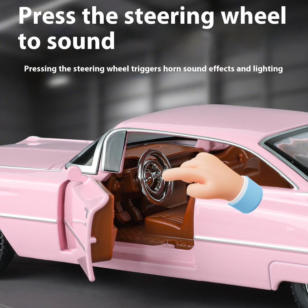 AABHU1 Cadillac Eldorado 1959 Metal Die Cast Retro Car Model 1/24 Scale Sound and Light Back Pull Boy Gift Ornament Halloween Toys
