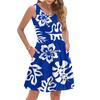 Women's Summer Fashion Casual V-Neck Pleated Stitching Hawaiian Floral Print Sleeveless Pocket Vest Dress